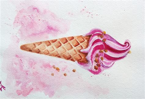 Ice Cream Cone Watercolor Painting Original Art Ice Cream Cone Etsy