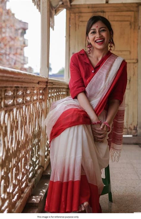 buy bollywood model white and red bengali saree in uk usa and canada cotton saree blouse