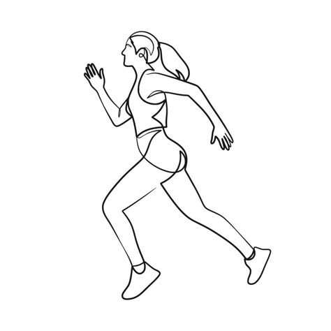 Continuous One Line Art Drawing Of Woman Running 8018333 Vector Art At