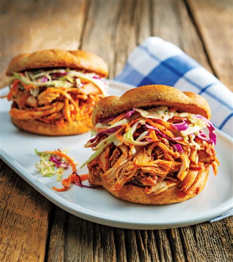 Sweet And Tangy Pulled Bbq Chicken And Slaw Sandwiches