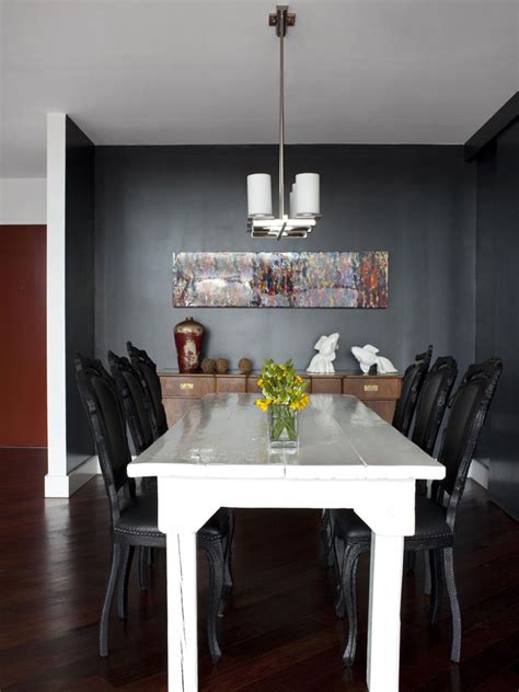 Black Dining Room With White Farmhouse Table Hgtv