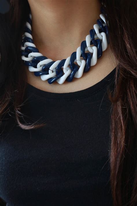 Navy Blue and White Chain Necklace Chunky Chain Link | Etsy | Chain link necklace, Chain 