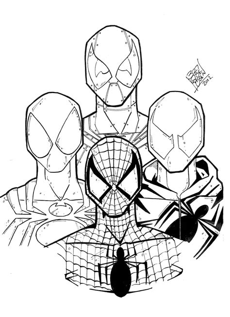 Iron Spider Coloring Pages Four Spidermen Free Printable Coloring Pages
