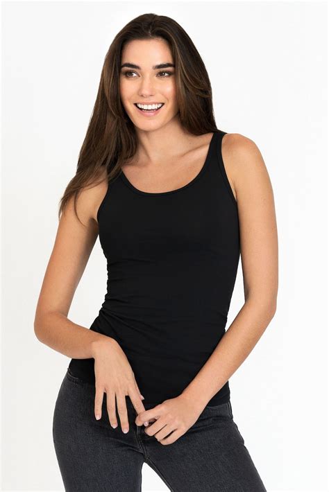 Black Tank Top For Women With Round Neck Made Of Organic Cotton And