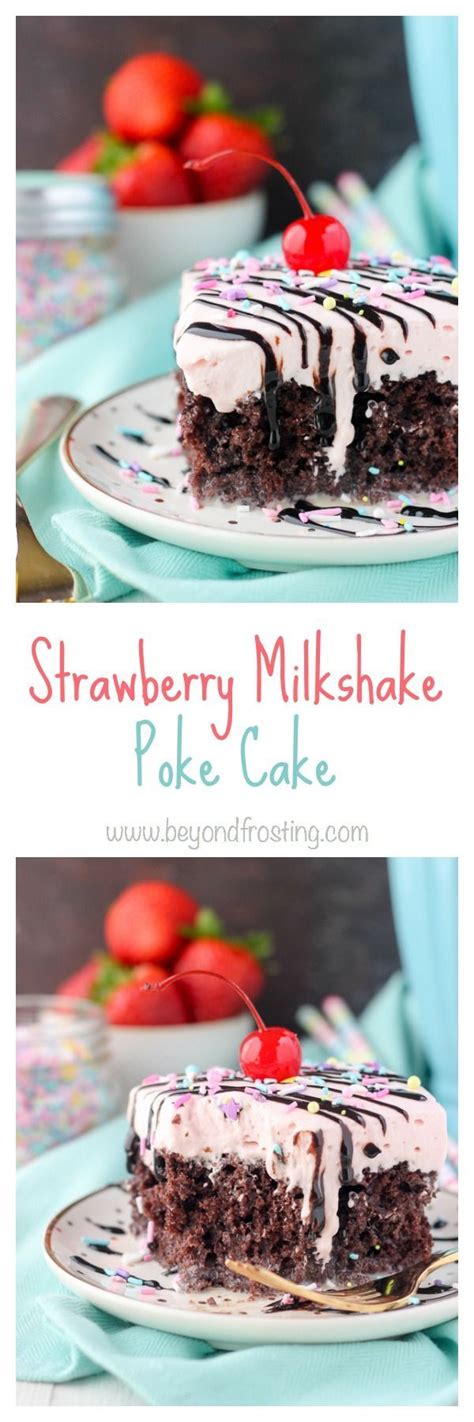 The one with condensed milk? This Strawberry Milkshake Poke Cake is a chocolate cake soaked in sweetened condensed milk and ...