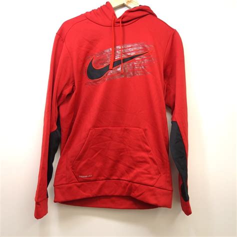 New Nike Mens Red Ko Swoosh Applique Logo Pullover Training Hoodie Size