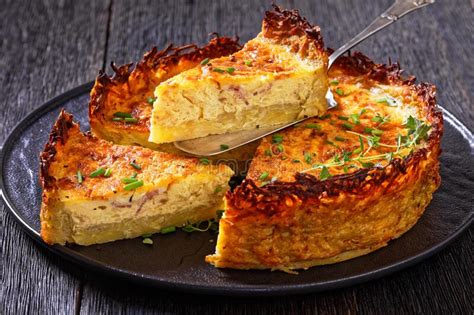 Bacon And Cheese Quiche With Hash Brown Crust Stock Image Image Of
