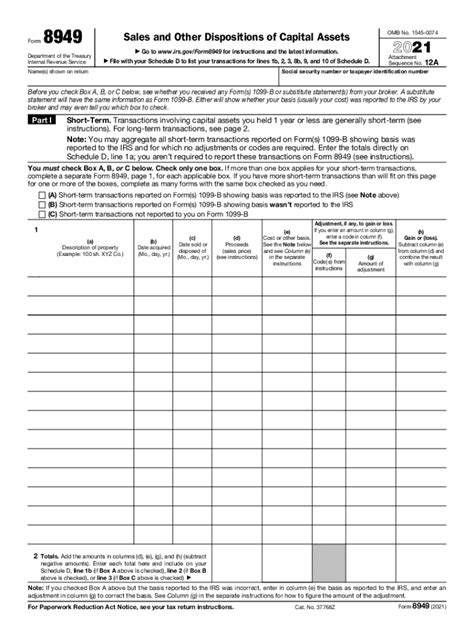 Irs 8949 2021 2024 Form Fill Out And Sign Printable Pdf Template