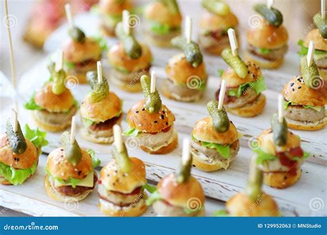 Delicious One Bite Mini Burgers Served On A Party Or Wedding Reception