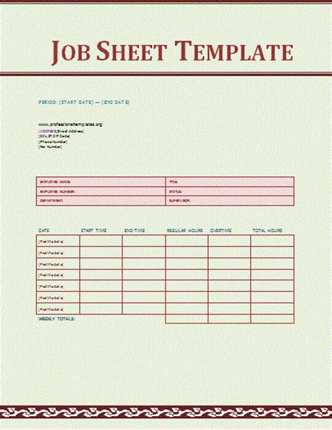 Job Sheet Template Free Word Templates