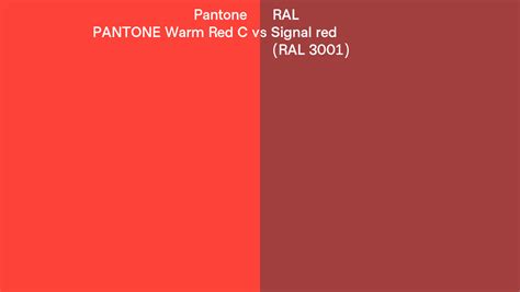 Pantone Warm Red C Vs Ral Signal Red Ral 3001 Side By Side Comparison