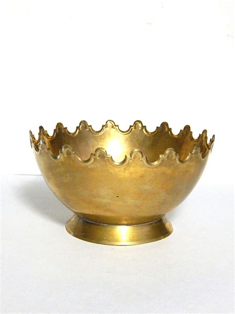 Vintage Footed Brass Bowl Scalloped Edge Gold Planter Pot Etsy