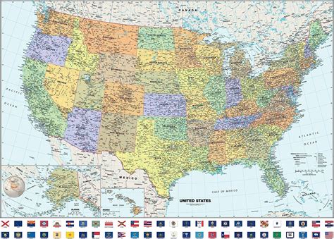 Classic Usa Wall Map With Flags 50 X 3625 Laminated