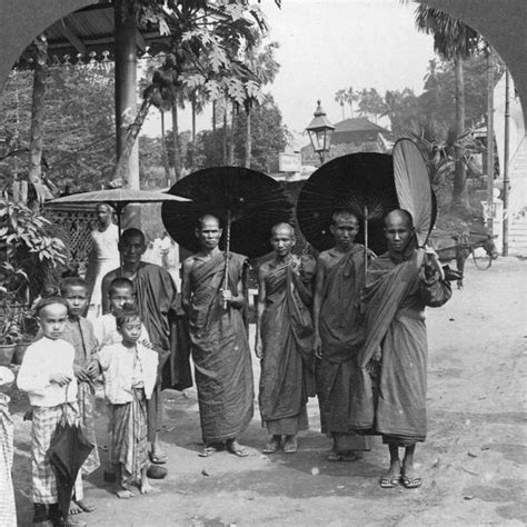Buddhist Monks With Sunshades And Fans Rangoon Burma 1908 Photographic Print