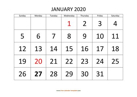 Collect Large January 2020 Calendar Calendar Printables Free Blank