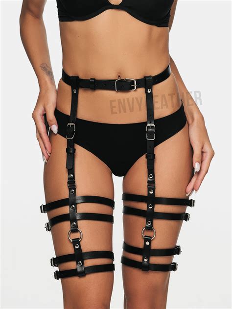 leather garters leg harness sexy stocking leather garter etsy