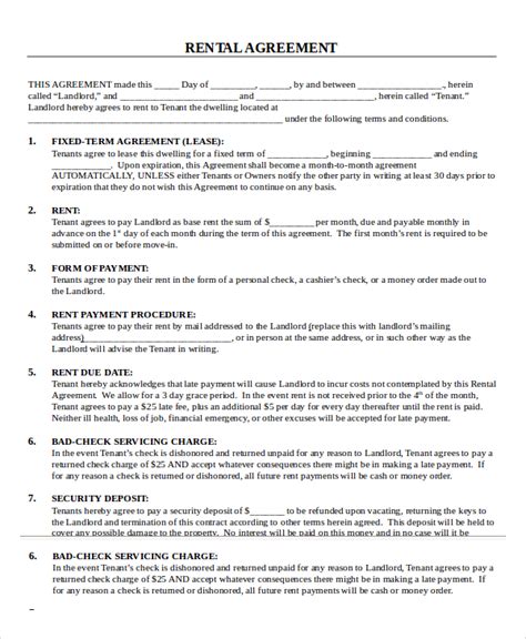 Printable Lease Agreement Template Business