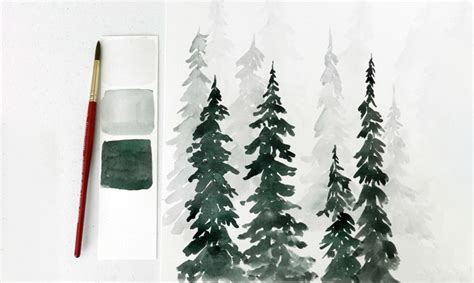 Pine Trees In The Forest Original Large Watercolor Painting Painting
