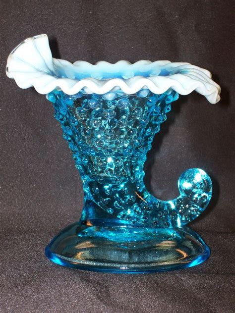 Vintage Fenton Hobnail Blue Opalescent Cornucopia Candle Holder Unmarked By Garagesaleglass On
