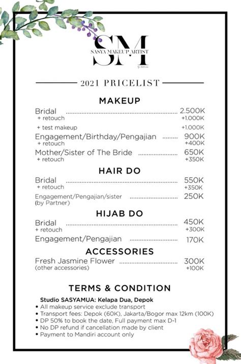 Detail Contoh Price List Makeup Koleksi Nomer