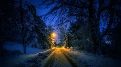 Download Nature Landscape Winter Street Lantern Snow Trees Tracks By