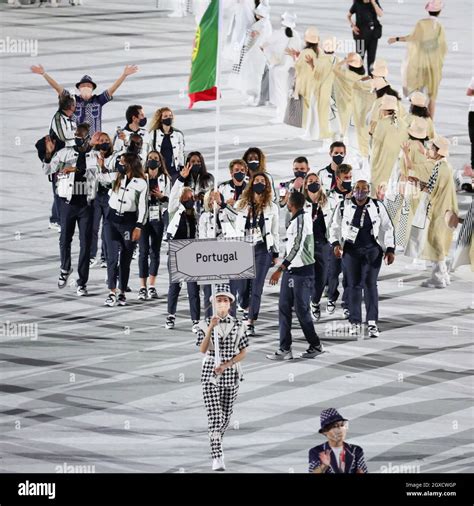 JULY 23rd, 2021 - TOKYO, JAPAN: Portugal's flag bearers Telma Monteiro