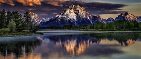 Download 2560x1080 Wallpaper Clean Lake Mountains Range Trees Nature Images