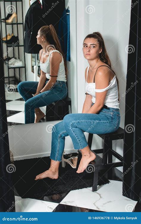 Shot Of A Beautiful Woman In The Fitting Room Stock Photo Image Of Indoors Lifestyle
