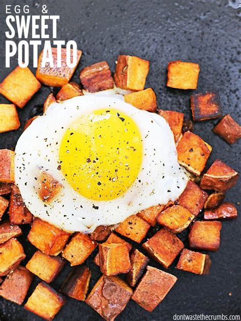 Fried Sweet Potatoes And Runny Eggs Easy Breakfast Recipe