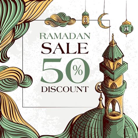 Premium Vector Ramadan Kareem Sale Banner With Hand Drawn Islamic