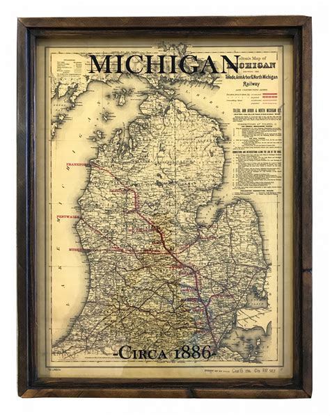 Antique Michigan Map Circa 1886 Framed Reproduction Map