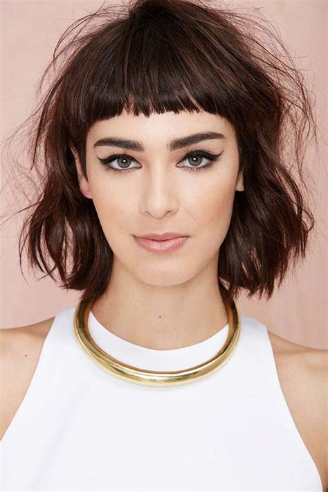 Mid length hair with short fringe. 30 Bangs Hairstyles for Short Hair