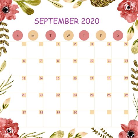 September 2020 Calendar Cute In 2020 Monthly Calendar Template