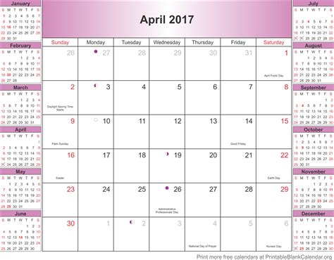 April 2017 Calendar With Holidays Printable Blank