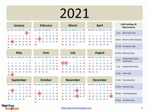 Printable 2021 Yearly Calendar With Holidays Free Letter Templates