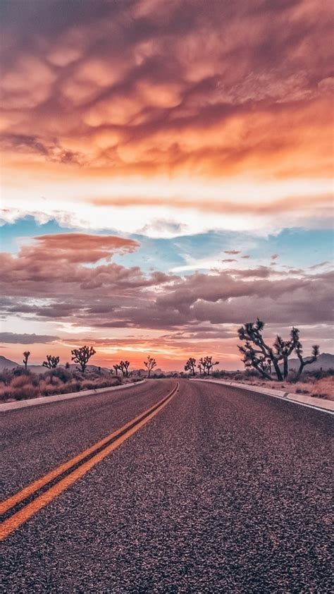 Desert Road At Sunset Wallpaper Backiee