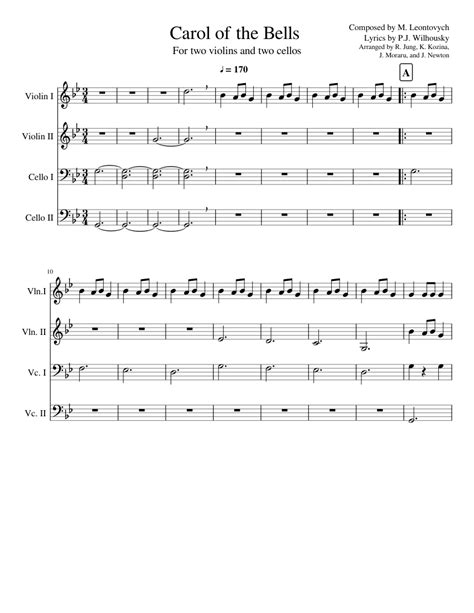 Sheet music supplied by www.theperfectscores.com carol of the bells arrangement: "Carol of the Bells" String 'Quartet' sheet music for Violin, Cello download free in PDF or MIDI