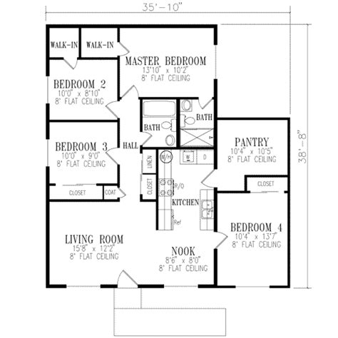 Ranch Style House Plan 4 Beds 2 Baths 1240 Sqft Plan 1 209