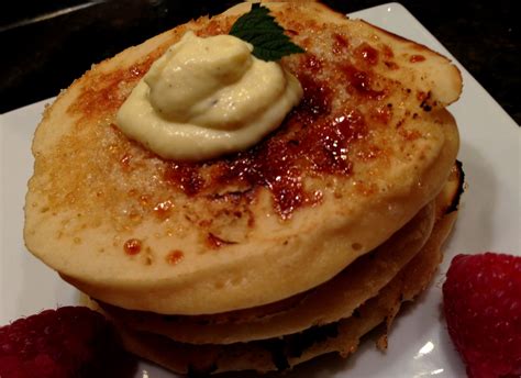 Crème Brûlée Pancakes Topped with Tahitian Vanilla Bean Custard and
