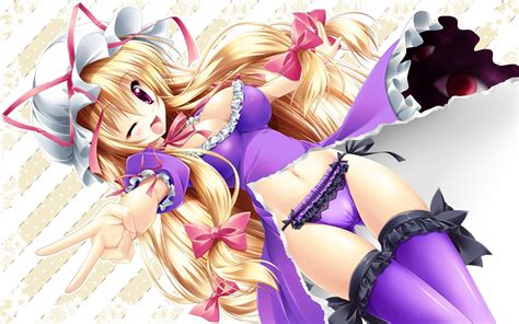 Anime Thigh Highs Underwear Panties Yakumo Yukari Touhou Blonde Anime Girls Winking Ecchi Manga