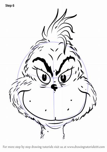 Grinch Drawing Draw Sketch Face Christmas Step