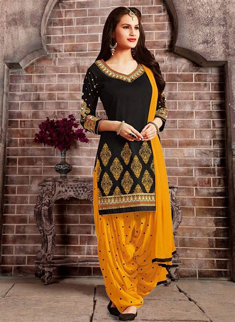 embroidered black cotton patiala salwar suit buy online