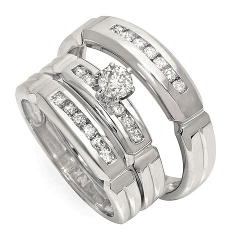 Your matching set should be as compatible as you are as a couple. Luxurious Trio Marriage Rings Half Carat Round Cut Diamond ...