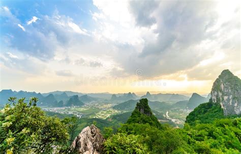 View On Karst Landscape From Moon Hill In Yangshuo Stock Image Image