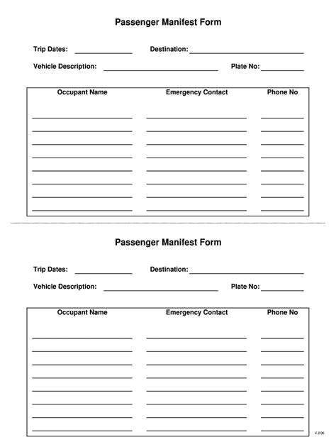 Passenger Manifest Form Fill Online Printable Fillable Blank