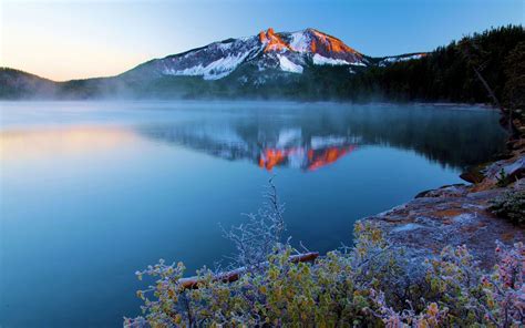 Nature Landscape Lake Sunset Mountain Mist Frost