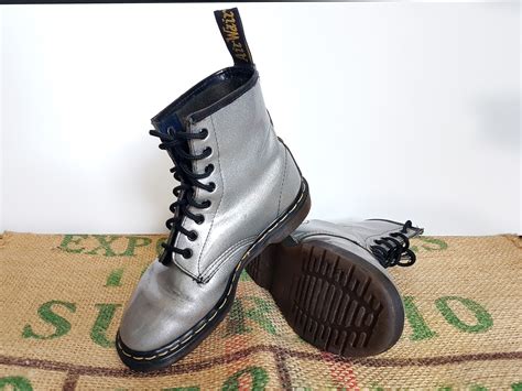Dr Doc Martens Silver Boots Metallic Glitter Patent Leather Etsy