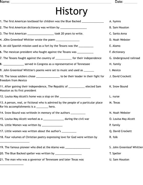 History Printable Worksheets