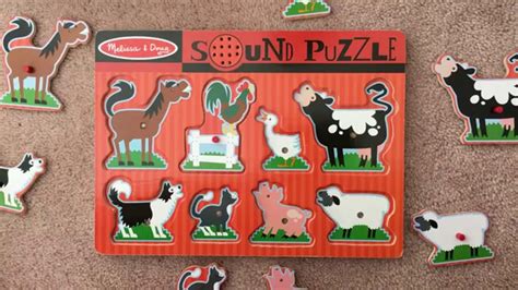 Wood puzzles 4 of them, each in its own compartment. Melissa & Doug Sound Puzzle - Farm Animals - YouTube