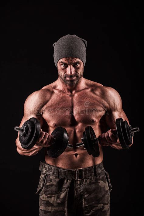 Army Military Strong Man Weights Exercising Gym Stock Image